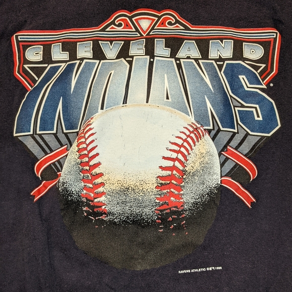 📚🎒🚸✏️ MLB Cleveland Indians Vintage T-shirt Navy Size Large 1996 Shirt Sleeve - Picture 2 of 6